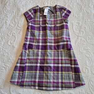 Janie and Jack girls size 4 purple gray short sleeve dress 4 front buttons NWOT